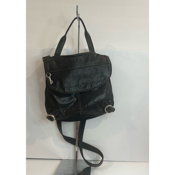 Fossil Lizette Black Leather and Cotton Crossbody Purse Bag Tote - Picture 2 of 14